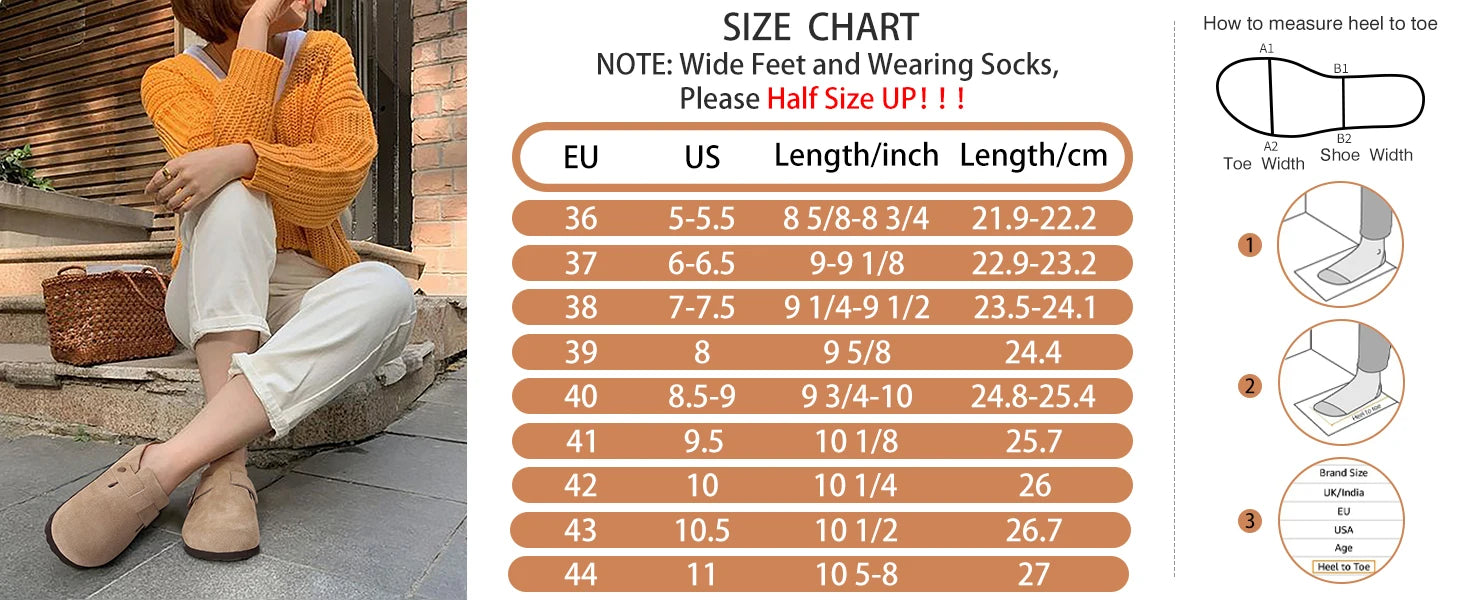 Asgard Women's Suede Clogs Leather Mules Cork Footbed Sandals Arch Support Aldult Four Seasons Adjustable Buckle Potato Shoes