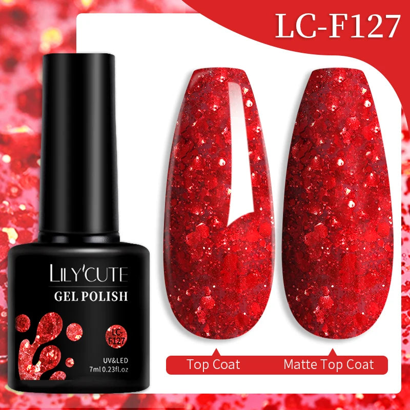 LILYCUTE 7ML 184 Colors Nail Gel Polish Shining Red Glitter Semi Permanent Nail Art Varnish Long Lasting UV LED Gel Manicure