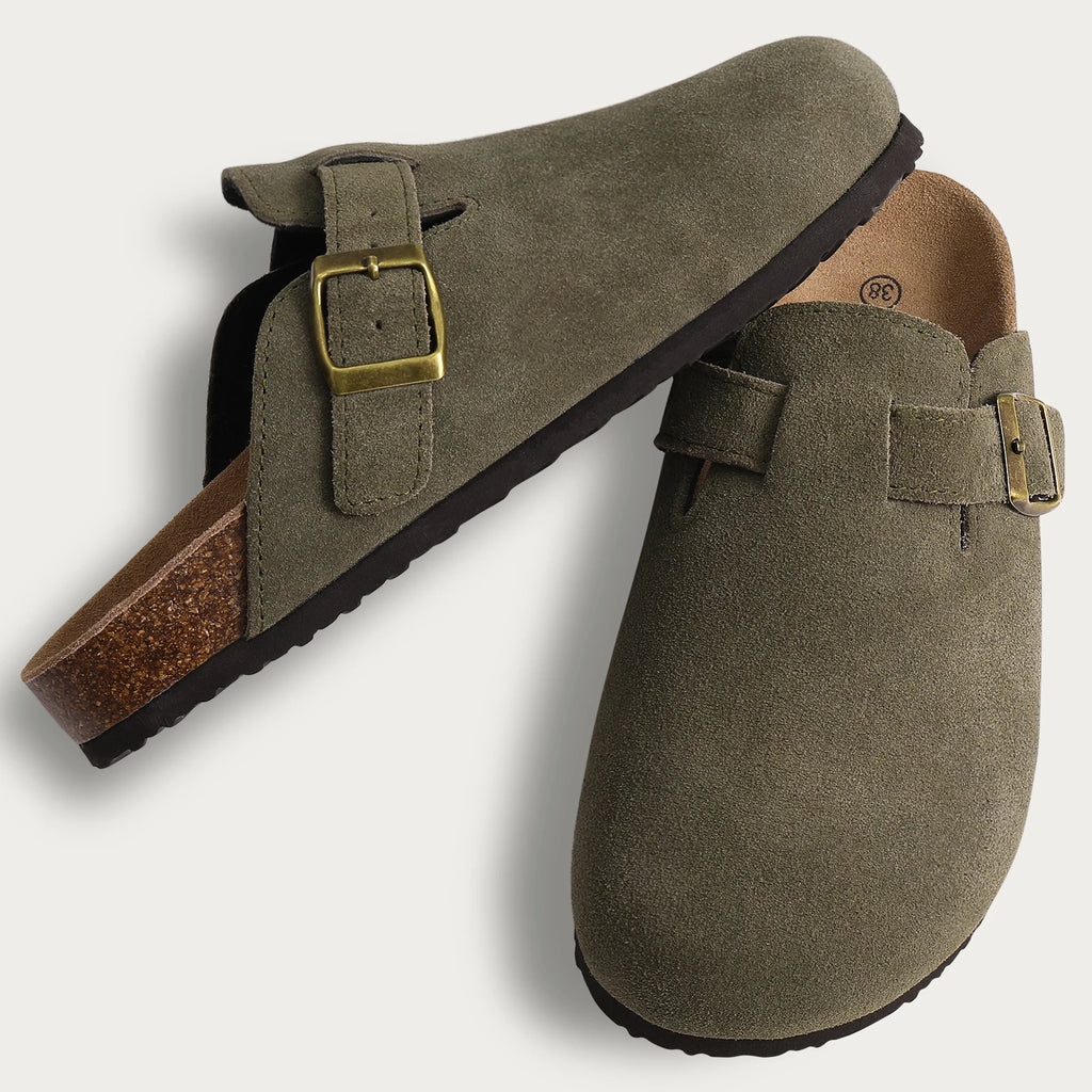 Fashion Women's Suede Mules Slippers 2025 Men Clogs Cork Insole Sandals Arch Support Outdoor Beach Slides Home Shoes Woman