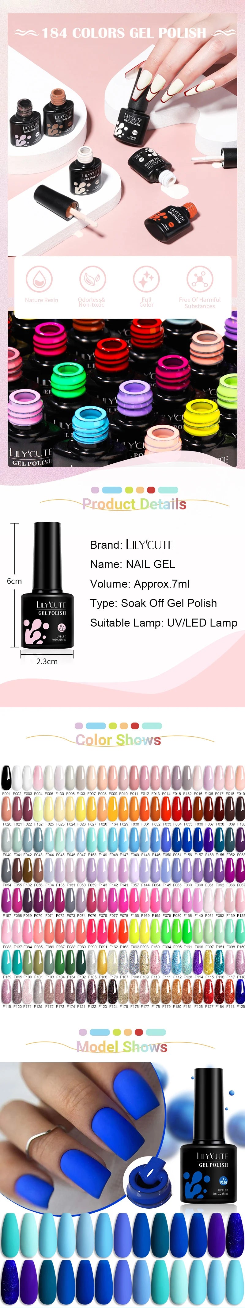 LILYCUTE 7ML 184 Colors Nail Gel Polish Shining Red Glitter Semi Permanent Nail Art Varnish Long Lasting UV LED Gel Manicure
