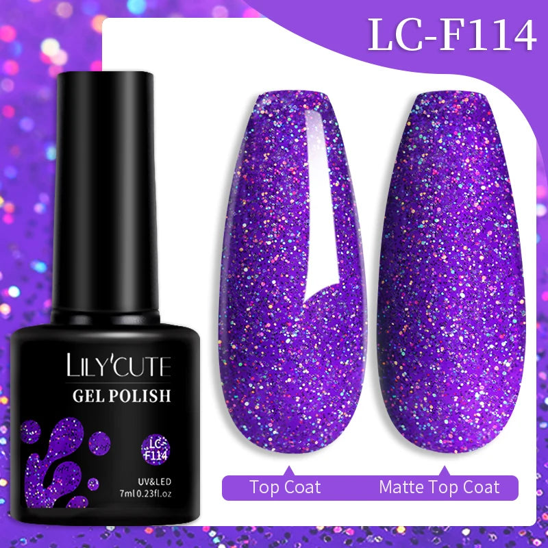 LILYCUTE 7ML 184 Colors Nail Gel Polish Shining Red Glitter Semi Permanent Nail Art Varnish Long Lasting UV LED Gel Manicure