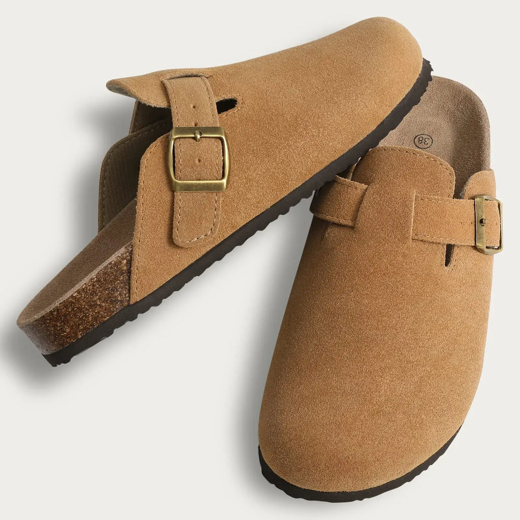 Kidmi Cork Suede Mules Slippers For Women Fashion Men Clogs Shoes Classic Cork Antislip Outdoor Slippers With Arch Support