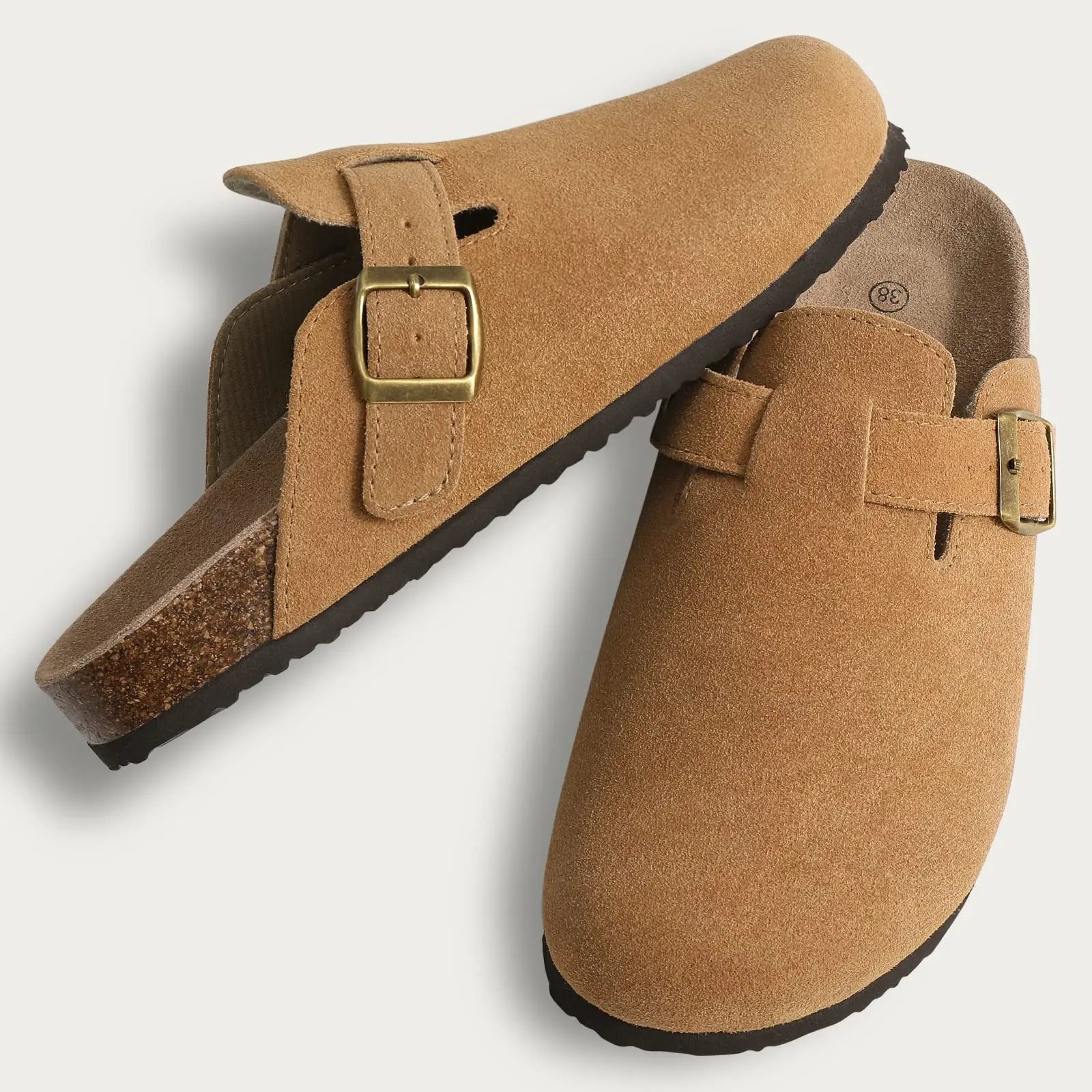 Kidmi Cork Suede Mules Slippers For Women Fashion Men Clogs Shoes Classic Cork Antislip Outdoor Slippers With Arch Support