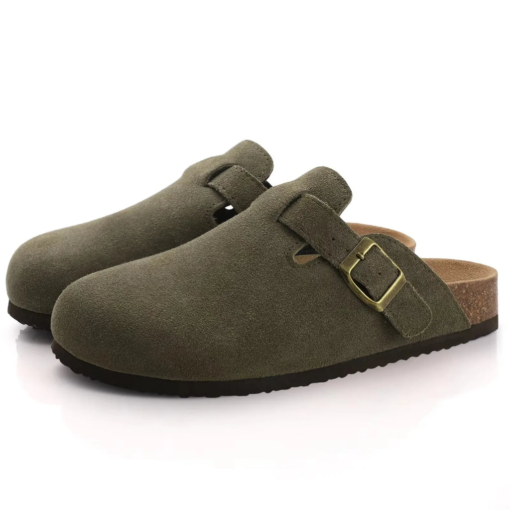Asgard Women's Suede Clogs Leather Mules Cork Footbed Sandals Arch Support Aldult Four Seasons Adjustable Buckle Potato Shoes
