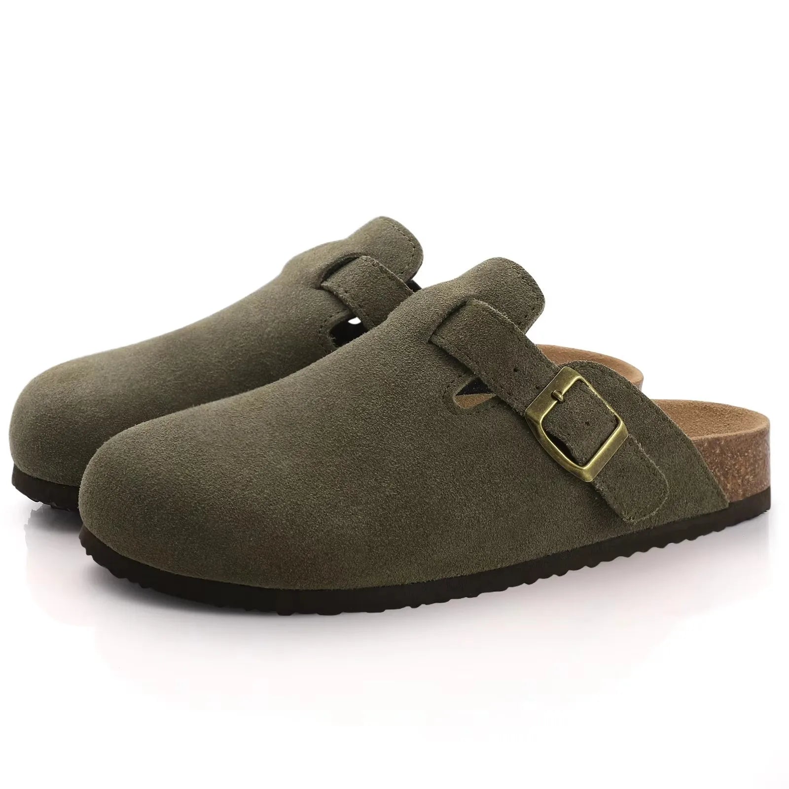 Asgard Women's Suede Clogs Leather Mules Cork Footbed Sandals Arch Support Aldult Four Seasons Adjustable Buckle Potato Shoes