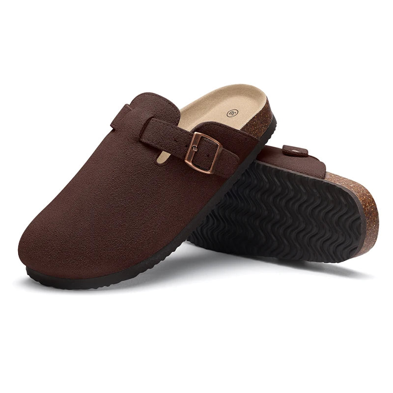 Asgard Women Cork Sole Clogs Slippers Fashion Cow Suede Flat Mules With Adjustable Buckle Men Leather Potato Shoes Beach Sandals