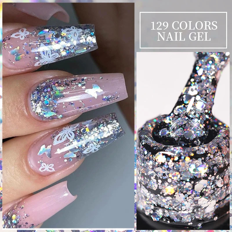 LILYCUTE Glitter Gel Nail Polish Sequins Semi Permanent UV Gel Colorful Gel Polish Soak Off UV LED Nail Gel Varnish For Manicure