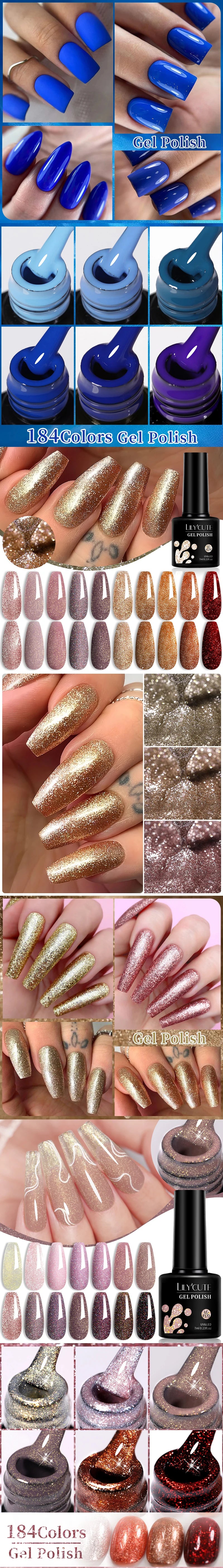 LILYCUTE 7ML 184 Colors Nail Gel Polish Shining Red Glitter Semi Permanent Nail Art Varnish Long Lasting UV LED Gel Manicure
