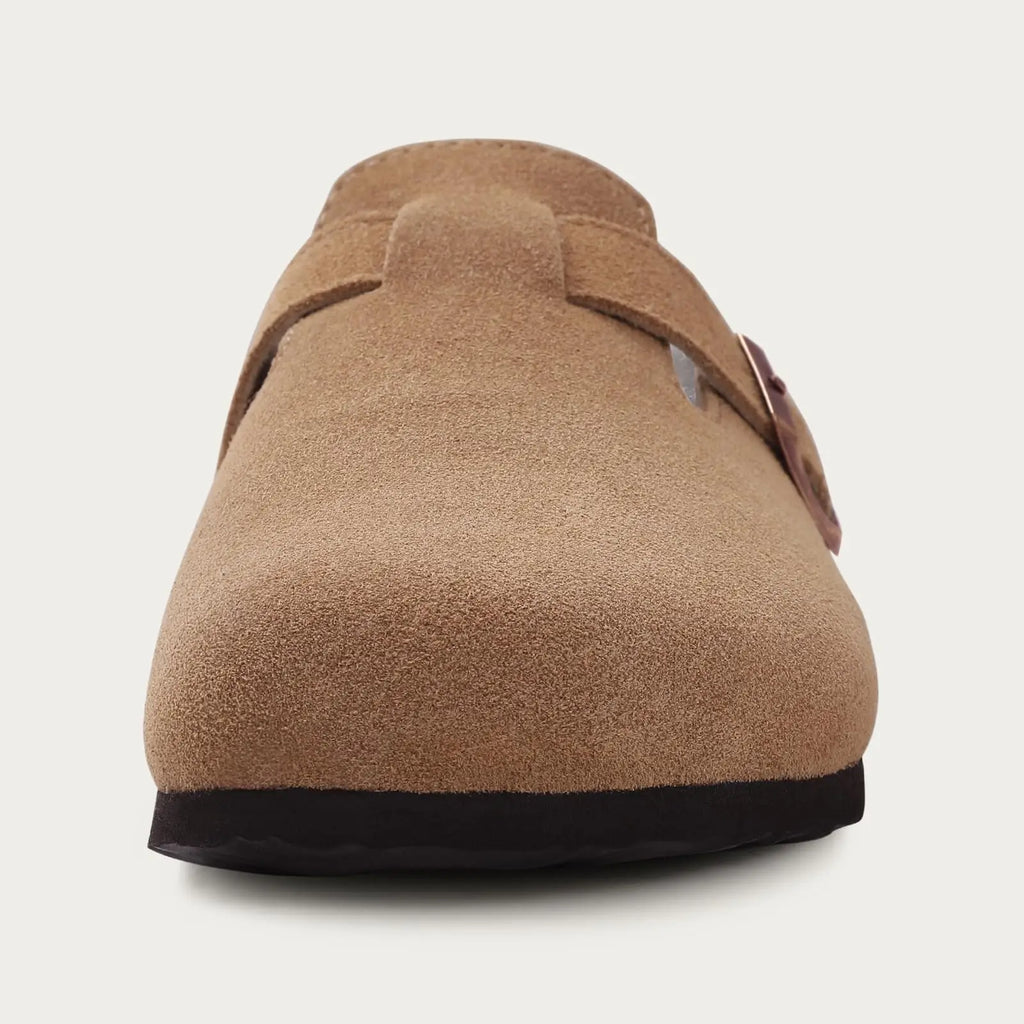 Comwarm Classic Winter Mules For Women Men New Winter Fur Suede Clogs Cork Footbed Cozy Fuzzy Slippers With Adjustable Buckle