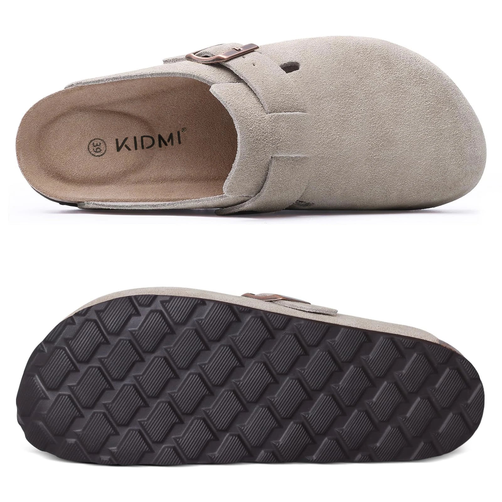 Crestar Women's Cow Suede Clogs Cork Footbed Leather Mules Slippers Unisex Comfortable Fashion Potato Shoes with Arch Support