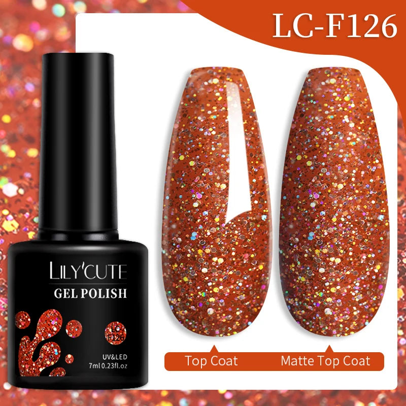 LILYCUTE 7ML 184 Colors Nail Gel Polish Shining Red Glitter Semi Permanent Nail Art Varnish Long Lasting UV LED Gel Manicure