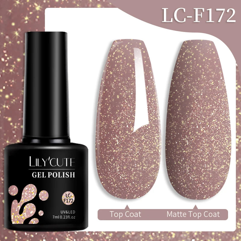 LILYCUTE 7ML 184 Colors Nail Gel Polish Shining Red Glitter Semi Permanent Nail Art Varnish Long Lasting UV LED Gel Manicure