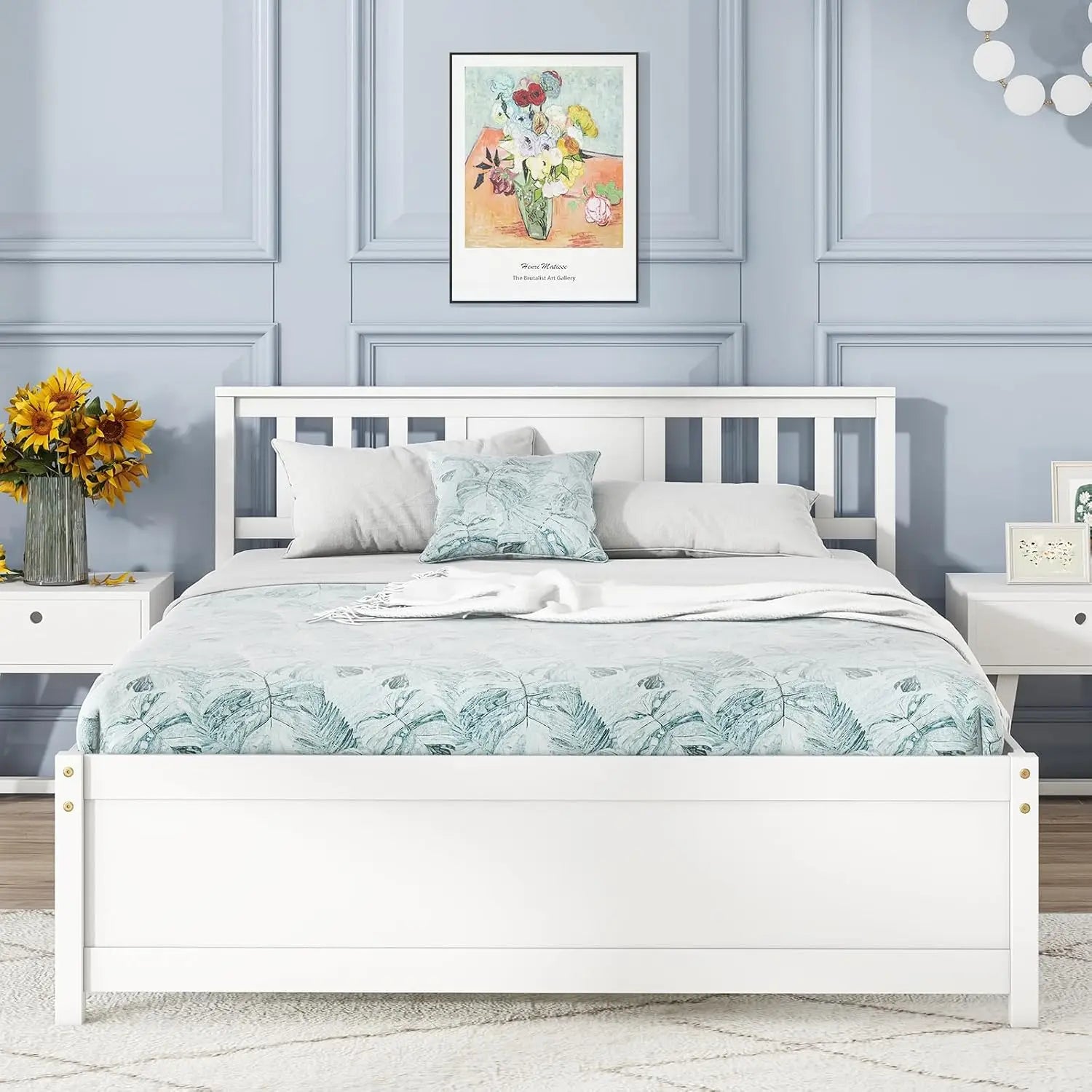 Wood Full Size Bed Frame with Headboard, Farmhouse Solid Platform Bed w/Wooden Slat Support Mattress Foundation,, Customized