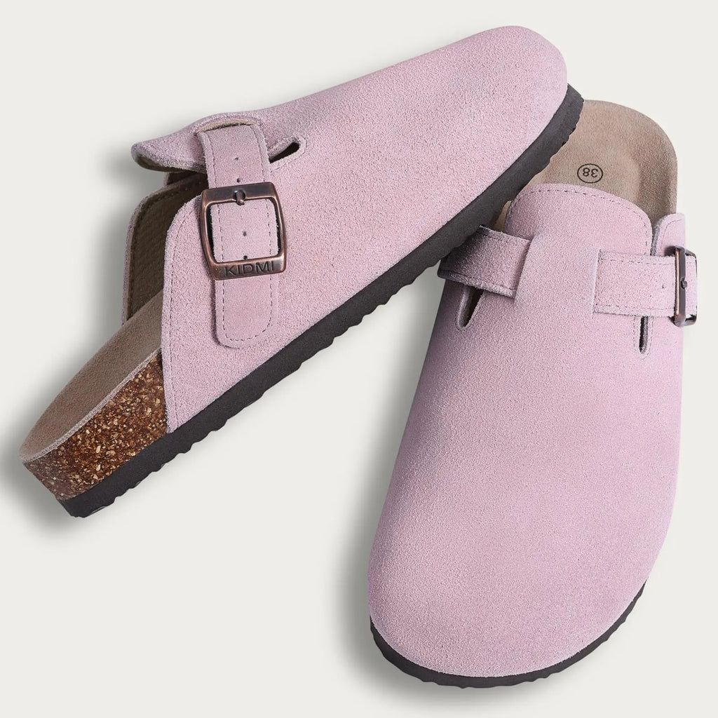 Kidmi Cork Suede Mules Slippers For Women Fashion Men Clogs Shoes Classic Cork Antislip Outdoor Slippers With Arch Support
