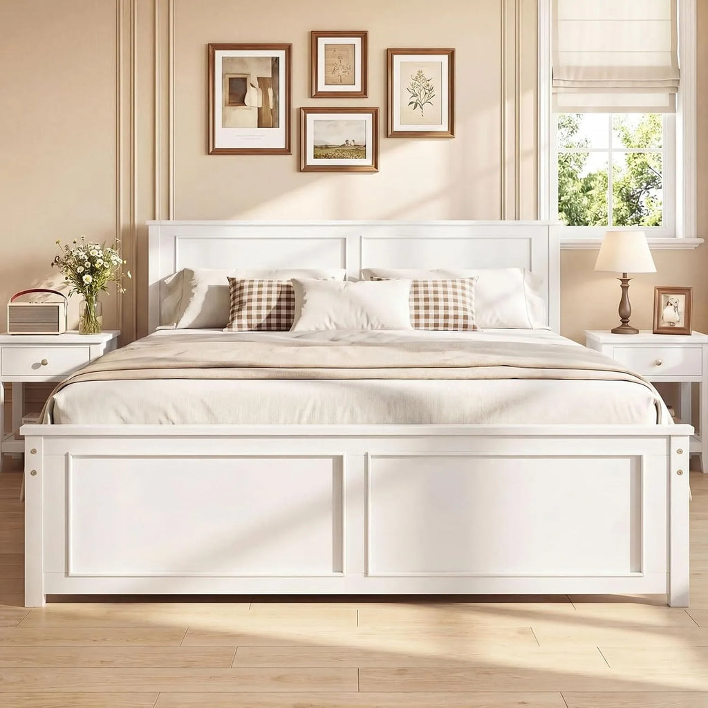 Wood Full Size Bed Frame with Headboard, Farmhouse Solid Platform Bed w/Wooden Slat Support Mattress Foundation,, Customized