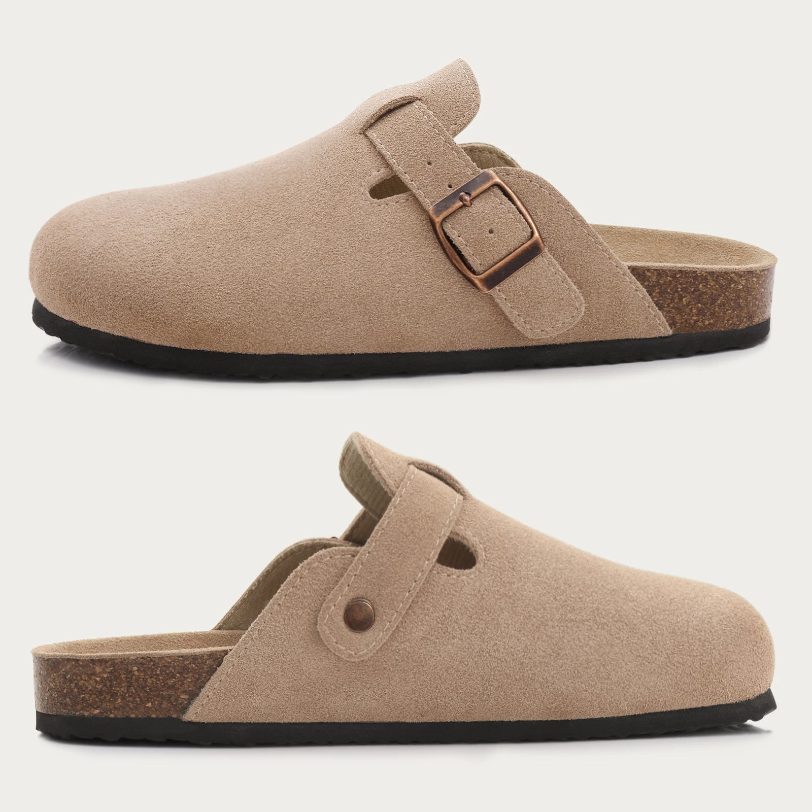 Fashion Women's Suede Mules Slippers 2025 Men Clogs Cork Insole Sandals Arch Support Outdoor Beach Slides Home Shoes Woman