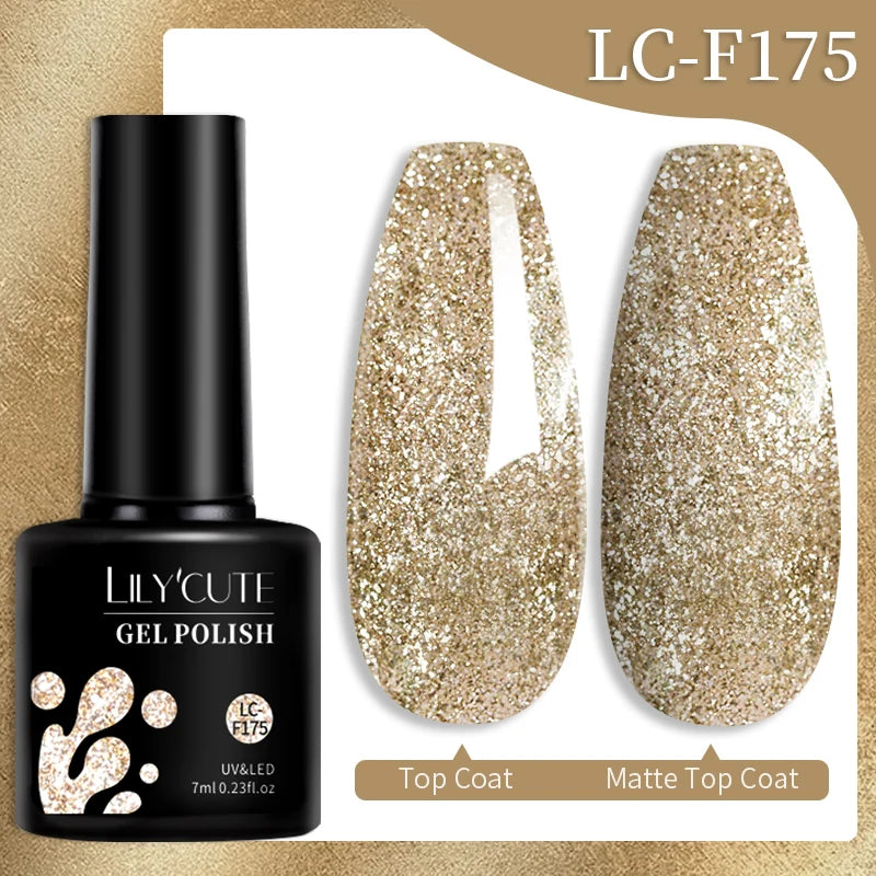 LILYCUTE 7ML 184 Colors Nail Gel Polish Shining Red Glitter Semi Permanent Nail Art Varnish Long Lasting UV LED Gel Manicure