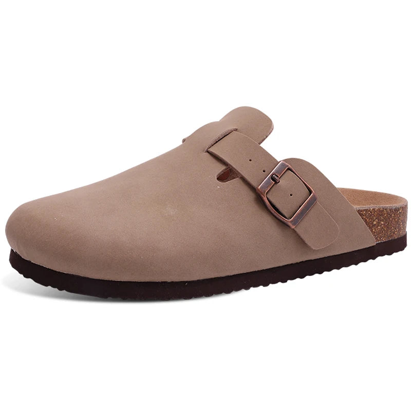 Asgard Women Cork Sole Clogs Slippers Fashion Cow Suede Flat Mules With Adjustable Buckle Men Leather Potato Shoes Beach Sandals