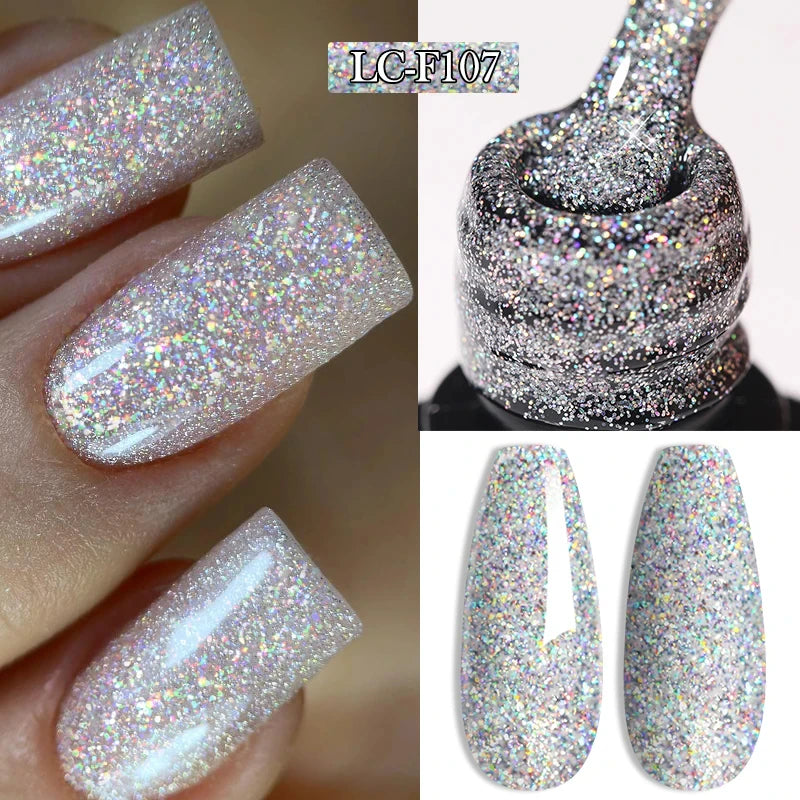 LILYCUTE Glitter Gel Nail Polish Sequins Semi Permanent UV Gel Colorful Gel Polish Soak Off UV LED Nail Gel Varnish For Manicure