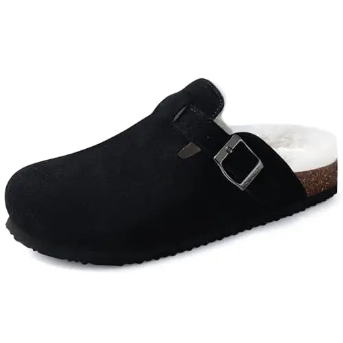 Crestar Women's Cow Suede Clogs Cork Footbed Leather Mules Slippers Unisex Comfortable Fashion Potato Shoes with Arch Support