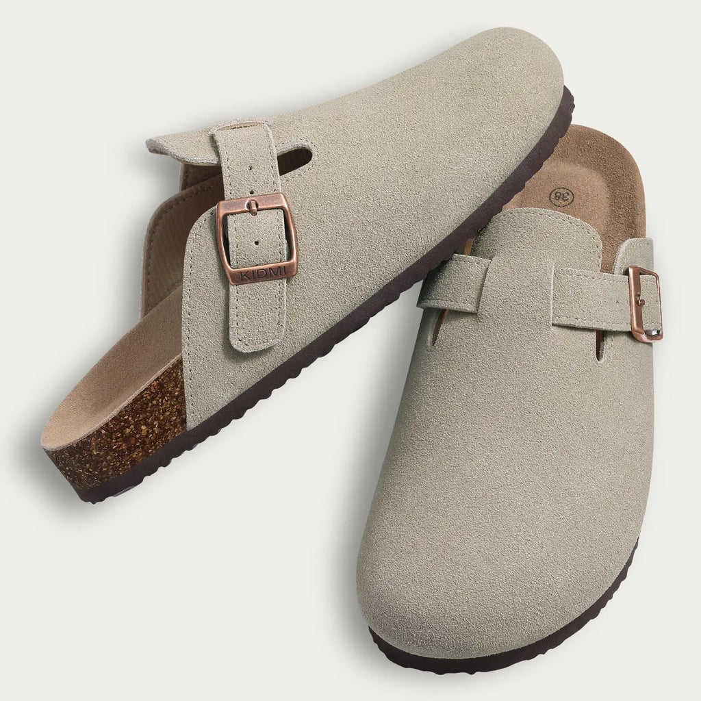Kidmi Cork Suede Mules Slippers For Women Fashion Men Clogs Shoes Classic Cork Antislip Outdoor Slippers With Arch Support