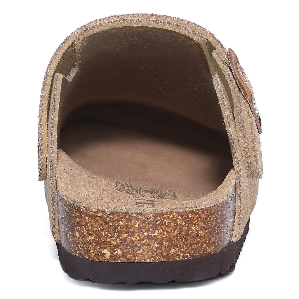 Crestar Women's Cow Suede Clogs Cork Footbed Leather Mules Slippers Unisex Comfortable Fashion Potato Shoes with Arch Support