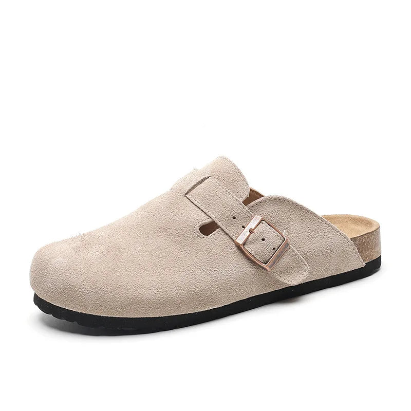 Crestar Women's Cow Suede Clogs Cork Footbed Leather Mules Slippers Unisex Comfortable Fashion Potato Shoes with Arch Support