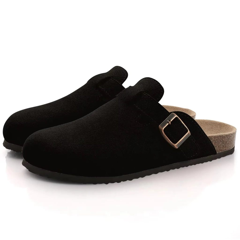 Asgard Women's Suede Clogs Leather Mules Cork Footbed Sandals Arch Support Aldult Four Seasons Adjustable Buckle Potato Shoes