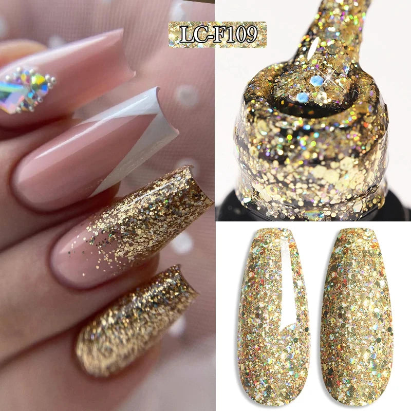 LILYCUTE Glitter Gel Nail Polish Sequins Semi Permanent UV Gel Colorful Gel Polish Soak Off UV LED Nail Gel Varnish For Manicure