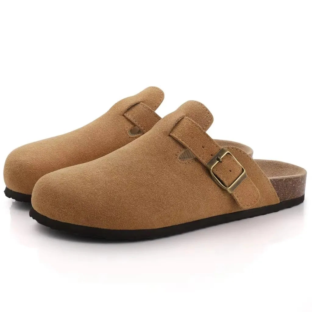Asgard Women's Suede Clogs Leather Mules Cork Footbed Sandals Arch Support Aldult Four Seasons Adjustable Buckle Potato Shoes