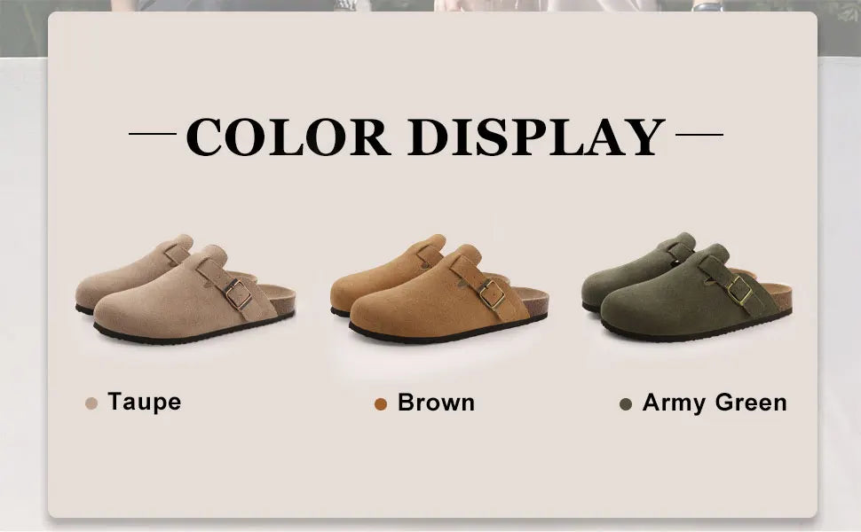 Asgard Women's Suede Clogs Leather Mules Cork Footbed Sandals Arch Support Aldult Four Seasons Adjustable Buckle Potato Shoes