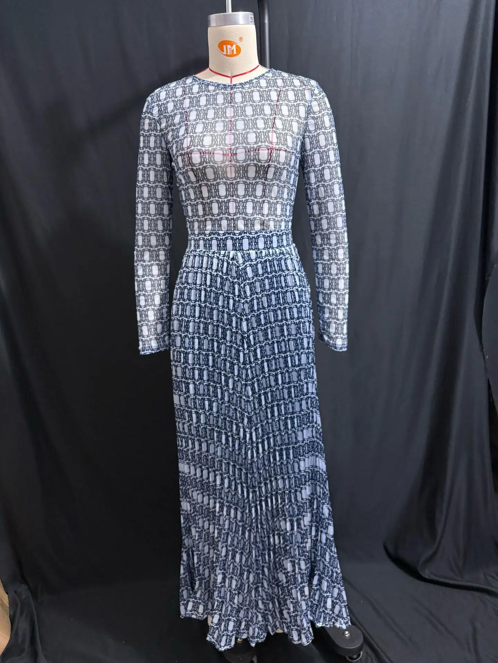 Sexy Letter Print See-Through Mesh Sheer Dress 2026 New Spring Summer Fashion Elegant Long Sleeve Club Party Long Dresses