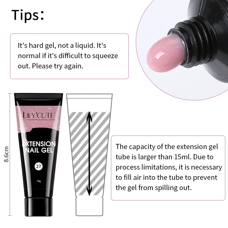 LILYCUTE Extension Nail Gel Polish Glitter Vernis Semis Permanent UV Gel For Manicure Nail Art Prolong Construction Gel
