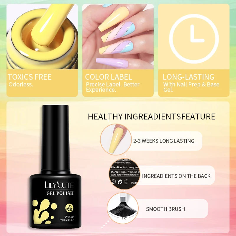 LILYCUTE 7ml Colorful Gel Nail Polish Long Lasting For Manicure Semi Permanent Base Top Coat Nail Art UV Gel Varnish