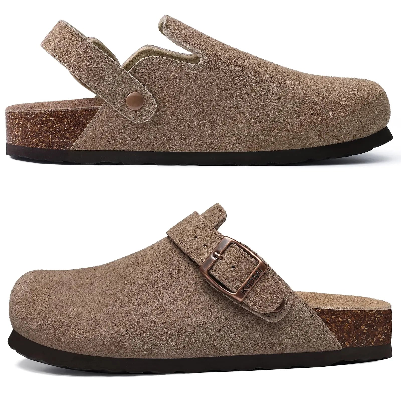 Crestar Women's Cow Suede Clogs Cork Footbed Leather Mules Slippers Unisex Comfortable Fashion Potato Shoes with Arch Support