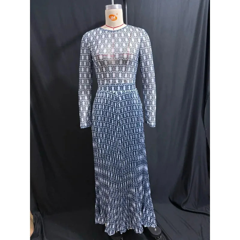 Women Two Piece Sets Skirt Set Round Neck Full Sleeve Print Tops Long Skirts A Line High Waist Y2k Streetwear Elegant 2026