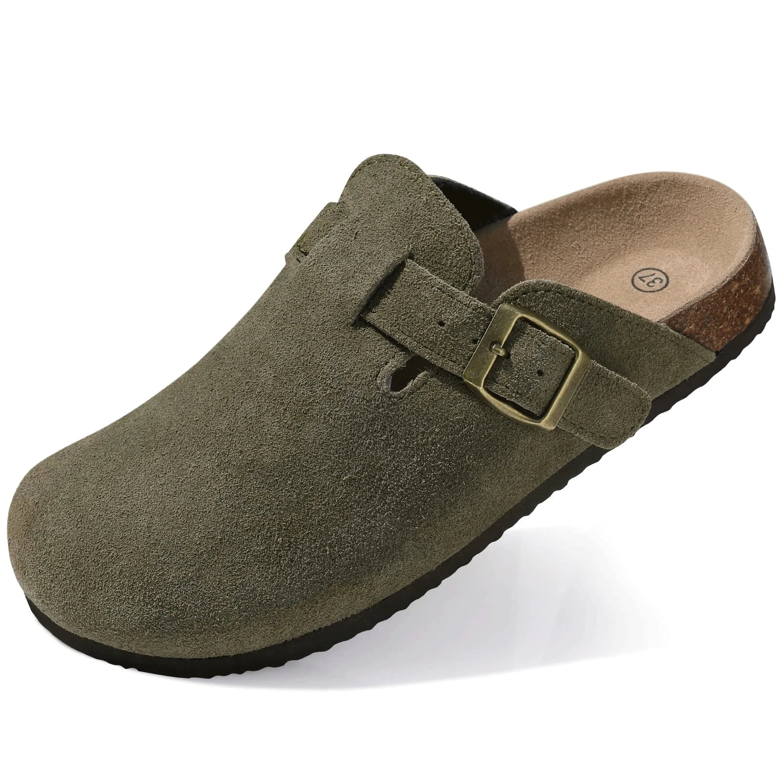 Asgard Women's Suede Clogs Leather Mules Cork Footbed Sandals Arch Support Aldult Four Seasons Adjustable Buckle Potato Shoes