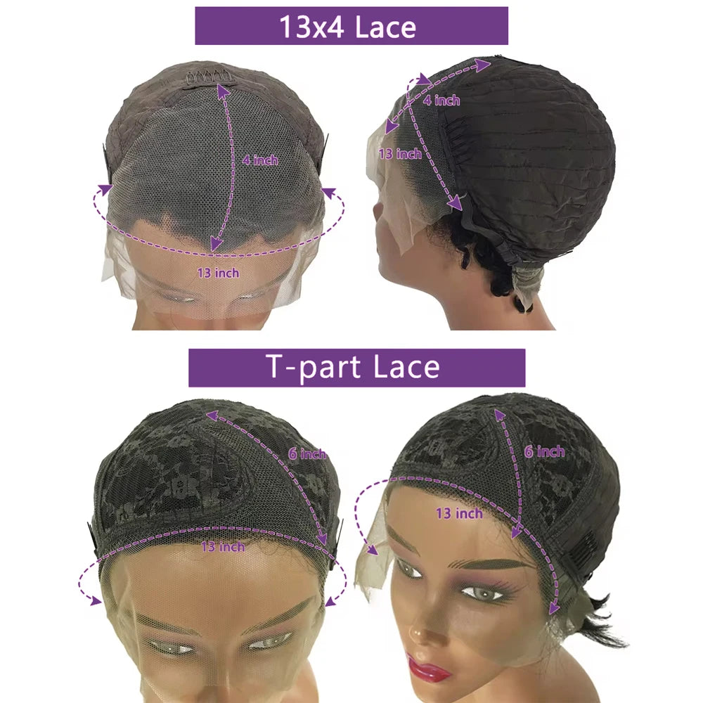 Pixie Cut Wigs For Black Women Human Hair 6 Inch Straight Bob Wigs T Part Lace 13x4 Side Part Transparent Short Lace Front Wigs