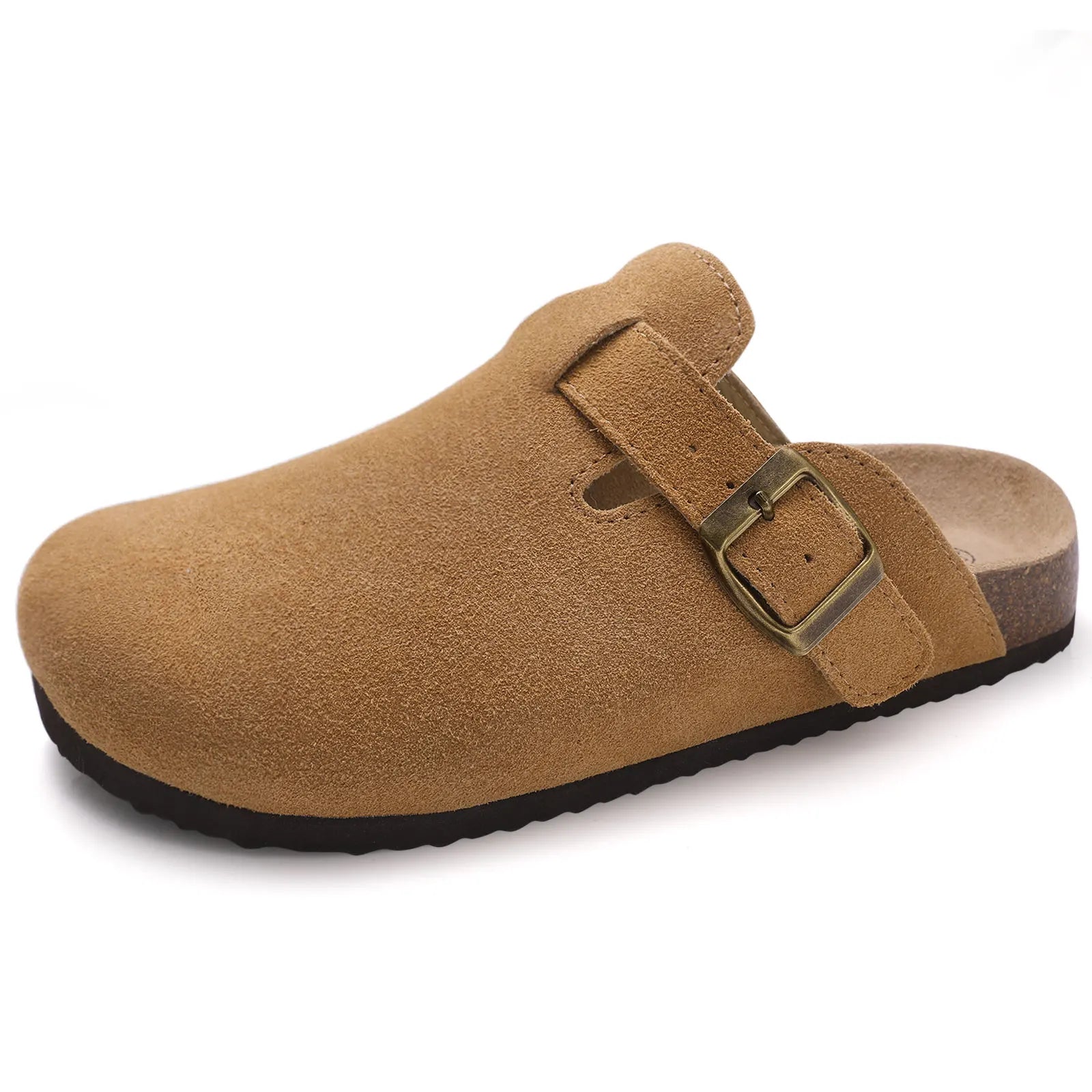 Crestar Women's Cow Suede Clogs Cork Footbed Leather Mules Slippers Unisex Comfortable Fashion Potato Shoes with Arch Support