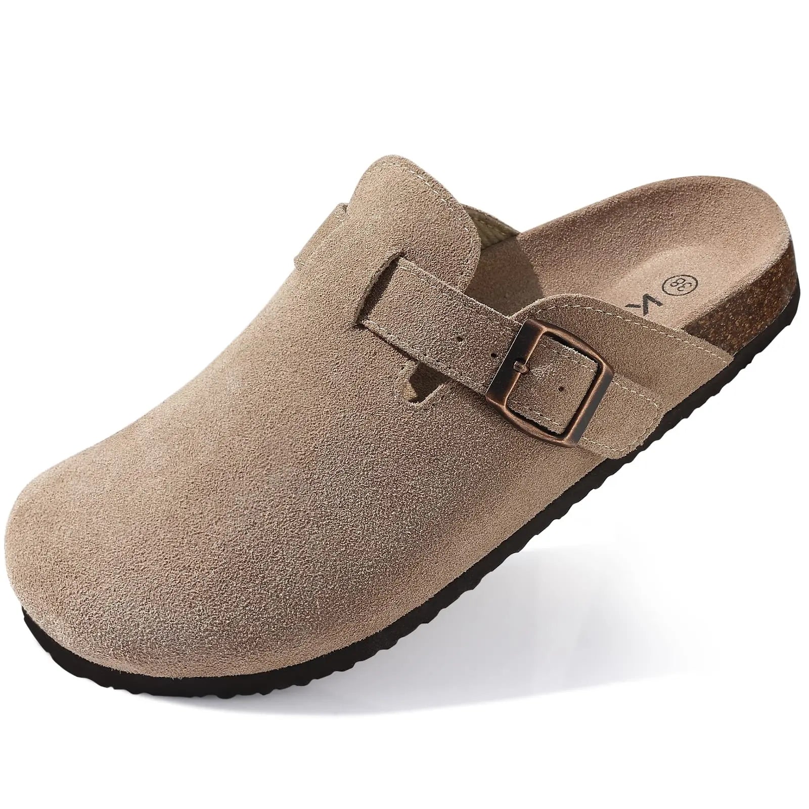 Kidmi Cork Suede Mules Slippers For Women Fashion Men Clogs Shoes Classic Cork Antislip Outdoor Slippers With Arch Support