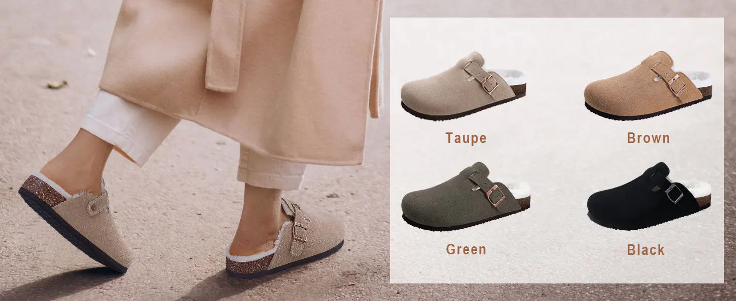 Kidmi Cork Suede Mules Slippers For Women Fashion Men Clogs Shoes Classic Cork Antislip Outdoor Slippers With Arch Support