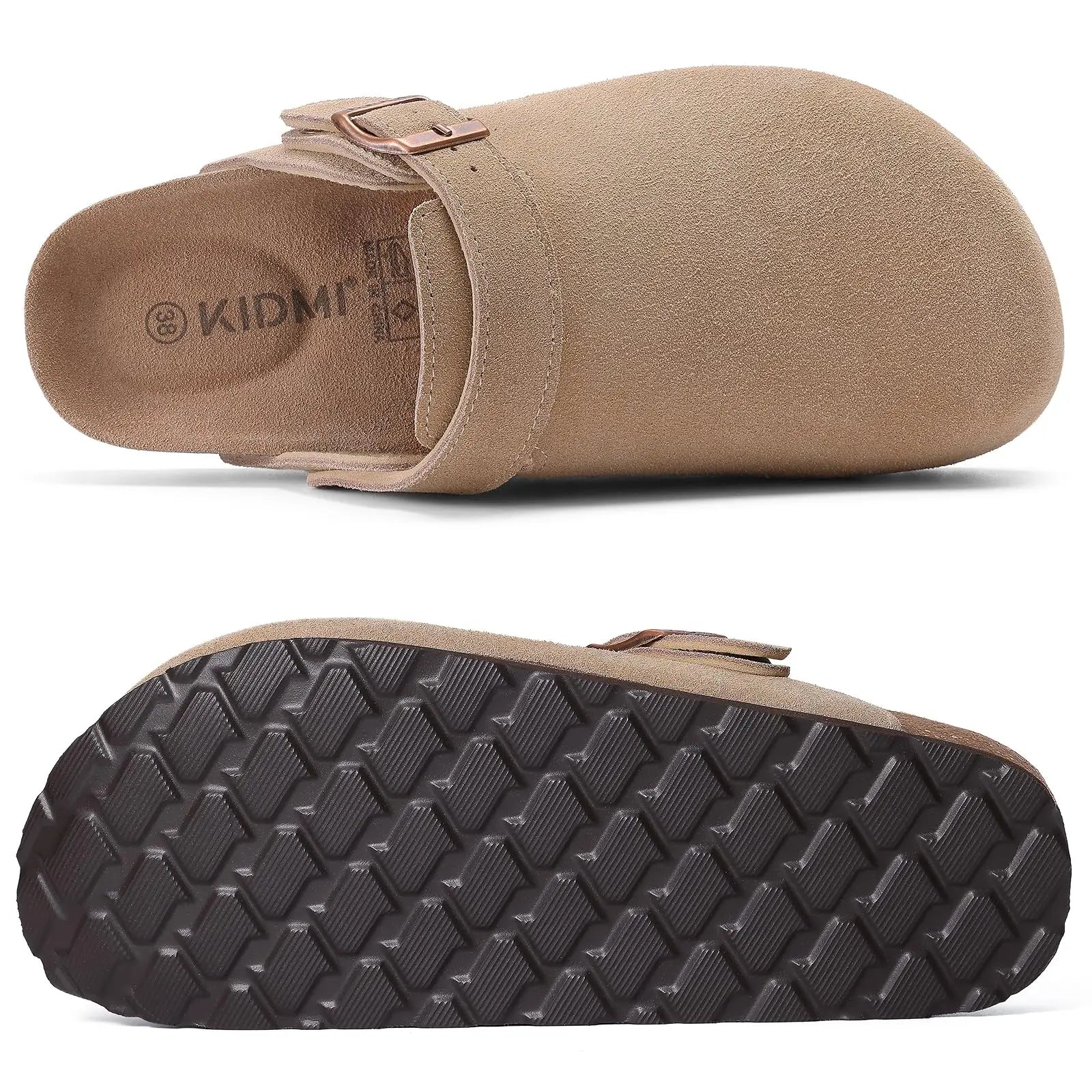 Crestar Women's Cow Suede Clogs Cork Footbed Leather Mules Slippers Unisex Comfortable Fashion Potato Shoes with Arch Support