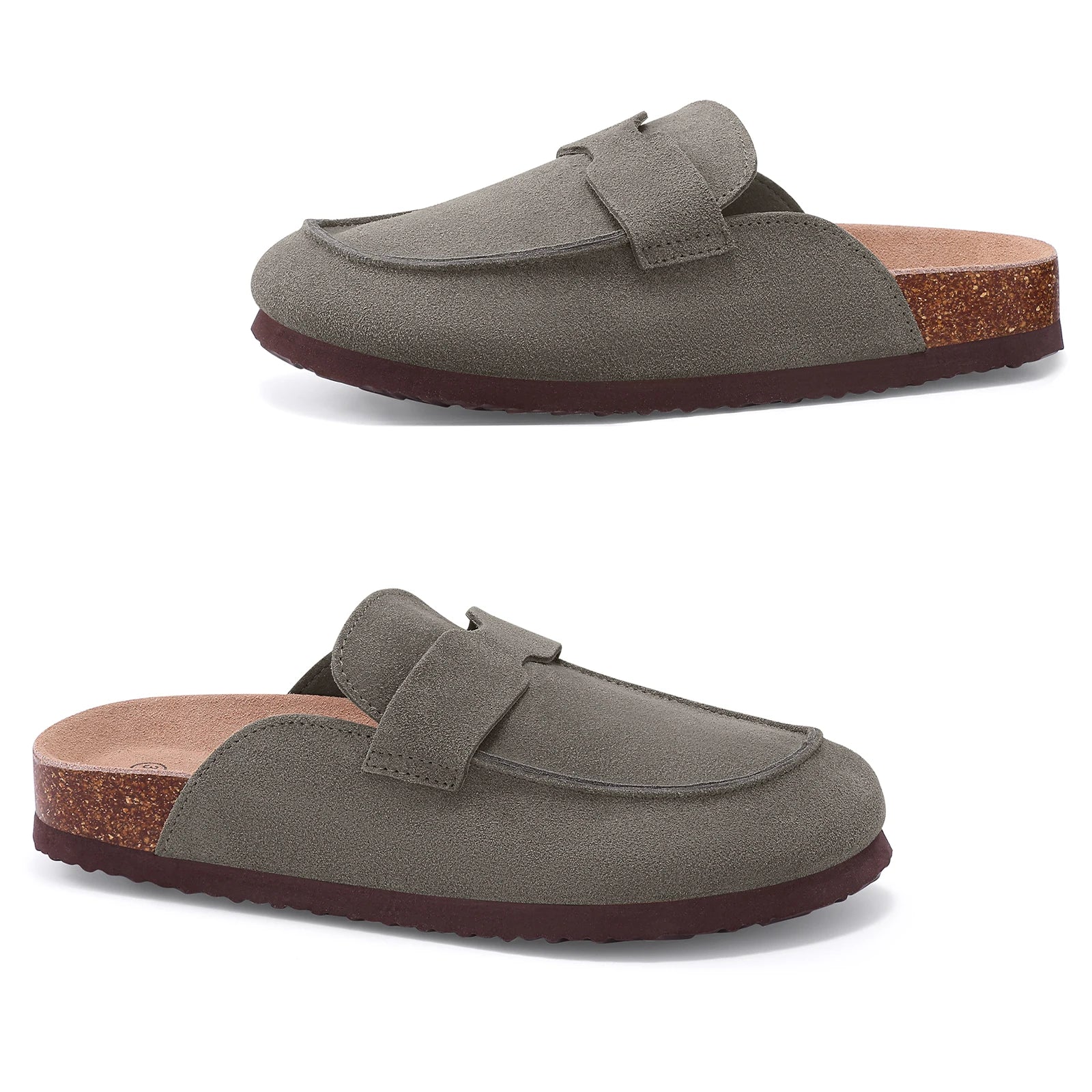 Crestar Women's Cow Suede Clogs Cork Footbed Leather Mules Slippers Unisex Comfortable Fashion Potato Shoes with Arch Support