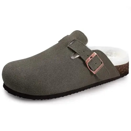 Crestar Women's Cow Suede Clogs Cork Footbed Leather Mules Slippers Unisex Comfortable Fashion Potato Shoes with Arch Support