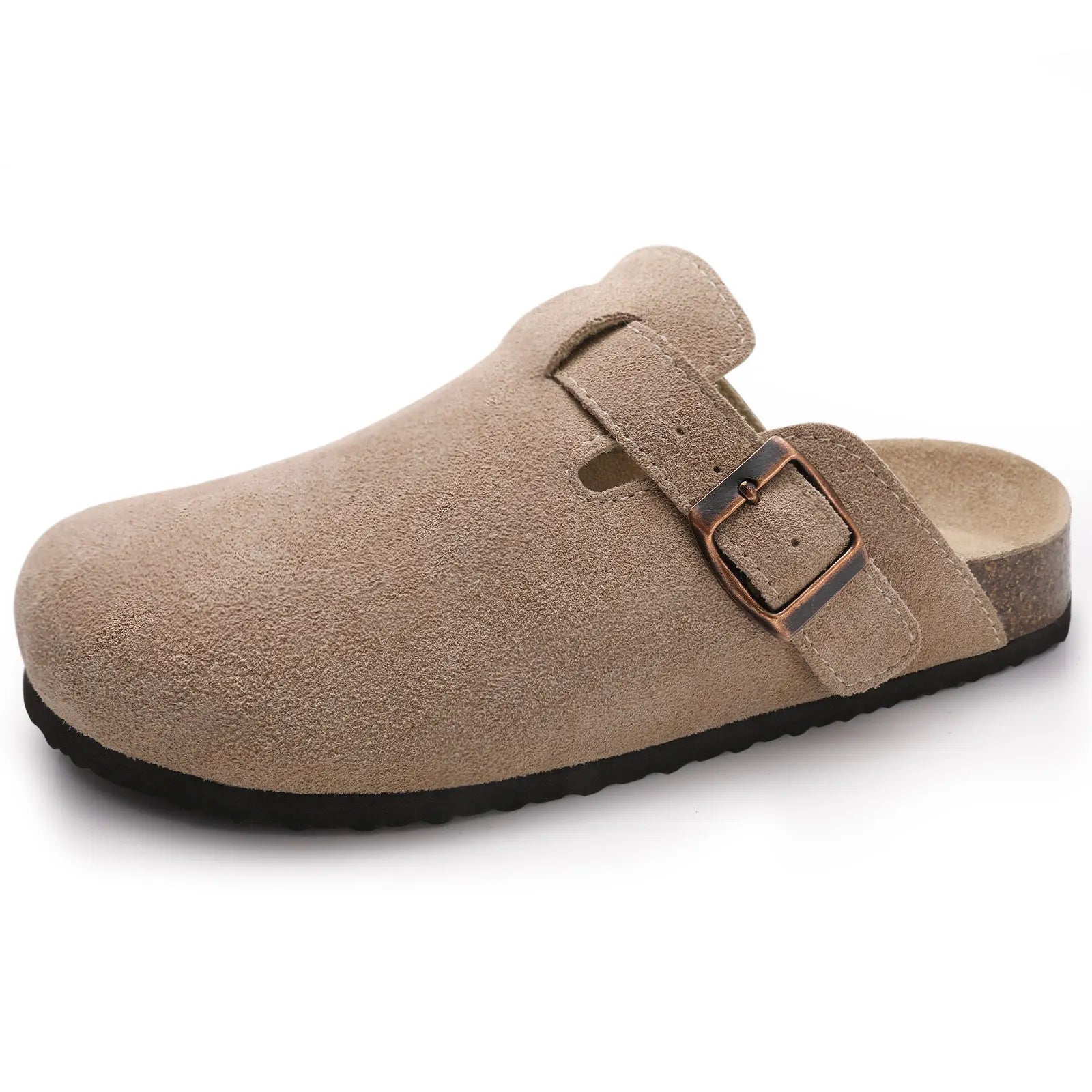 Crestar Women's Cow Suede Clogs Cork Footbed Leather Mules Slippers Unisex Comfortable Fashion Potato Shoes with Arch Support