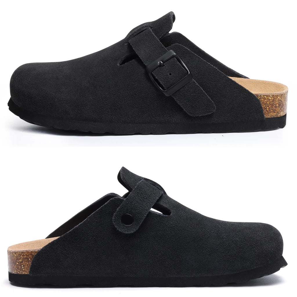 Kidmi Cork Suede Mules Slippers For Women Fashion Men Clogs Shoes Classic Cork Antislip Outdoor Slippers With Arch Support