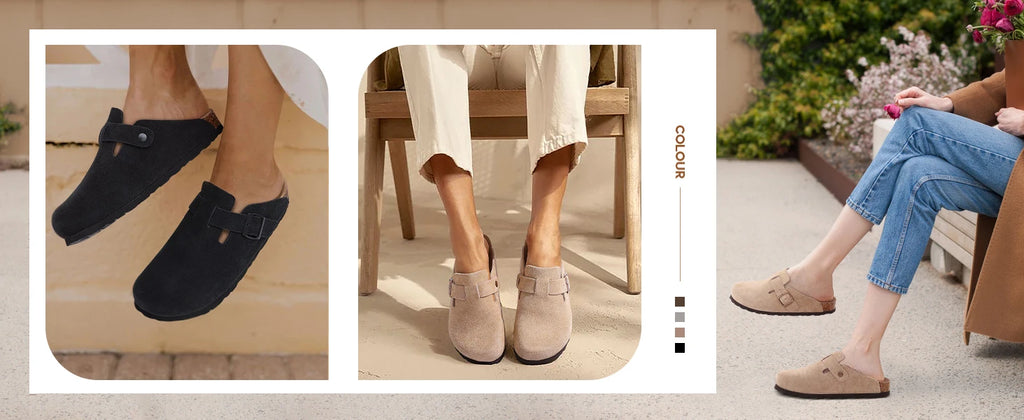 Asgard Women's Suede Clogs Leather Mules Cork Footbed Sandals Arch Support Aldult Four Seasons Adjustable Buckle Potato Shoes