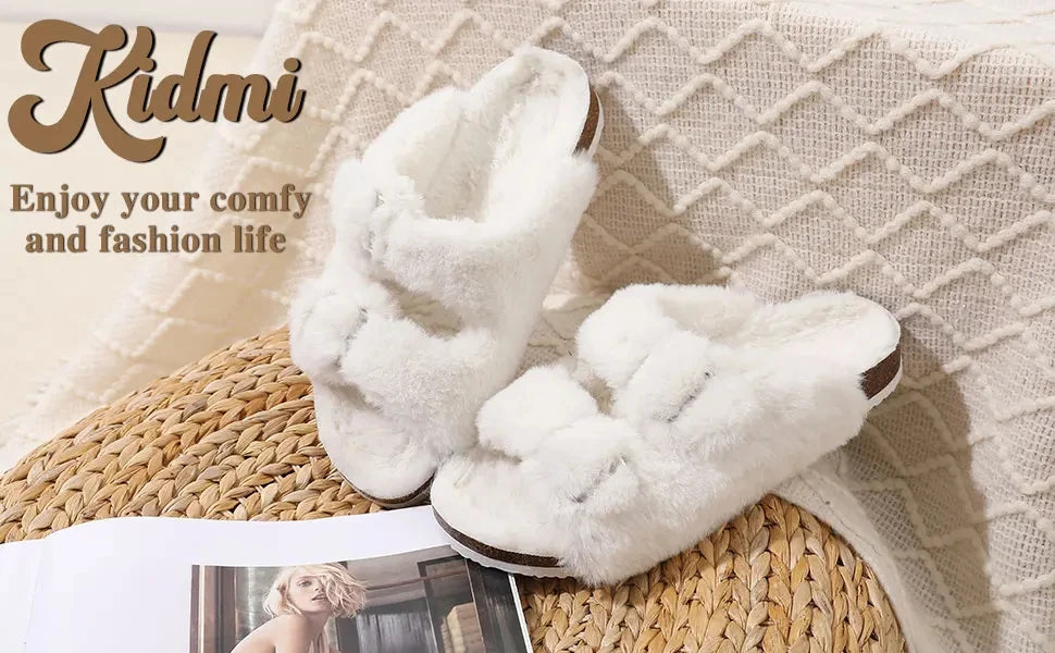 Crestar Women's Fur Lined Suede Clogs Lady Girls Fuzzy Cork Footbed Mules Genuine Leather Cow Suede Slip On Winter Potato Shoes