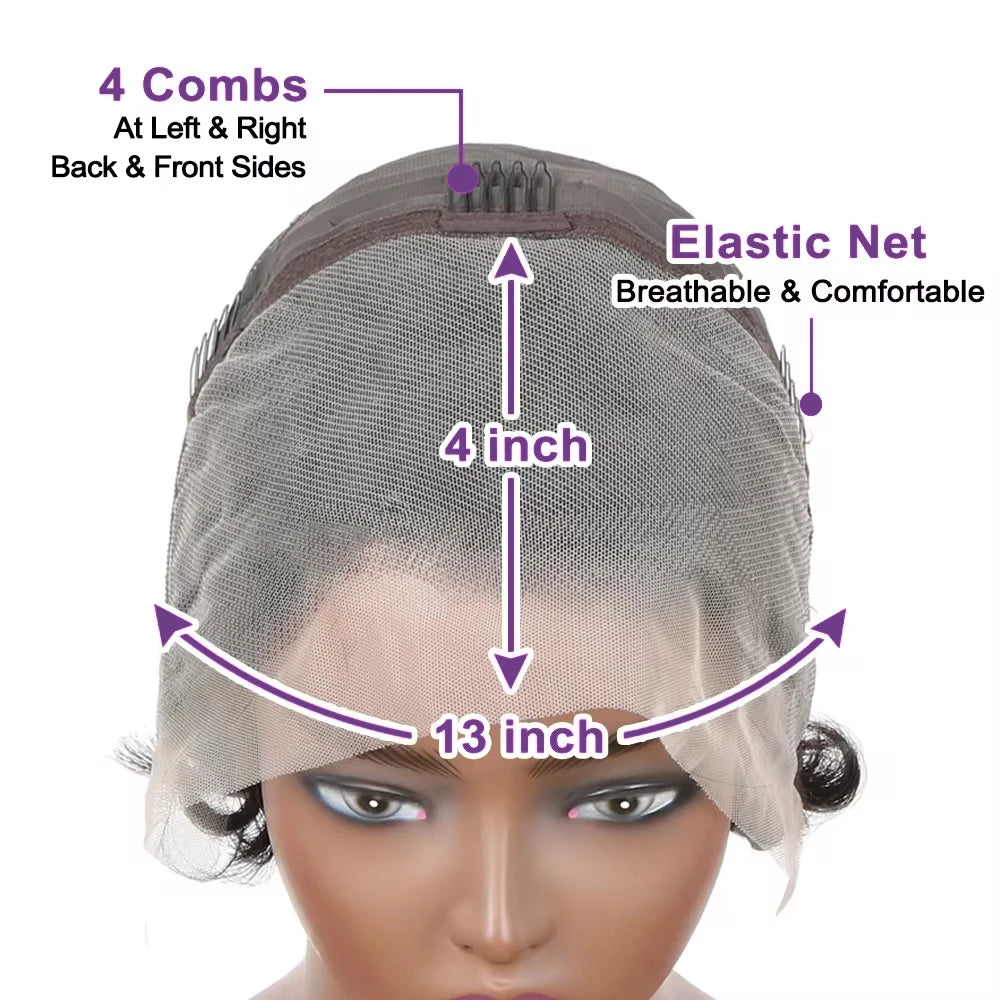 Pixie Cut Wigs For Black Women Human Hair 6 Inch Straight Bob Wigs T Part Lace 13x4 Side Part Transparent Short Lace Front Wigs