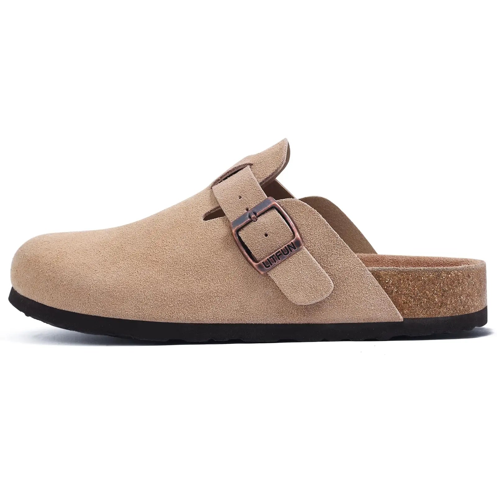 Crestar Women's Cow Suede Clogs Cork Footbed Leather Mules Slippers Unisex Comfortable Fashion Potato Shoes with Arch Support